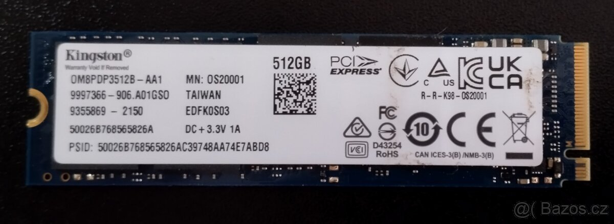 Prodám KINGSTON 512GB NVMe High-speed Gaming SSD