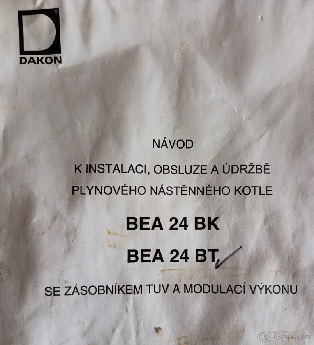 Prodám plynový kotel Dakon BEA 24 BT na náhradní díly