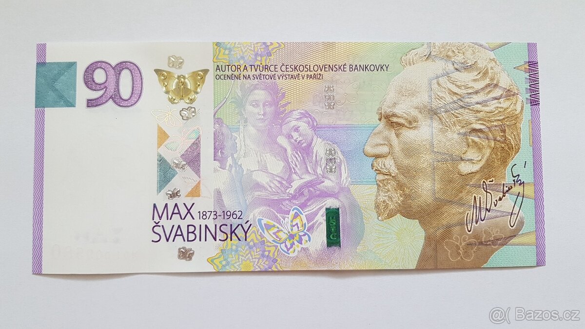 Pamětní list - bankovka "Devadesátka" Max Švabinský