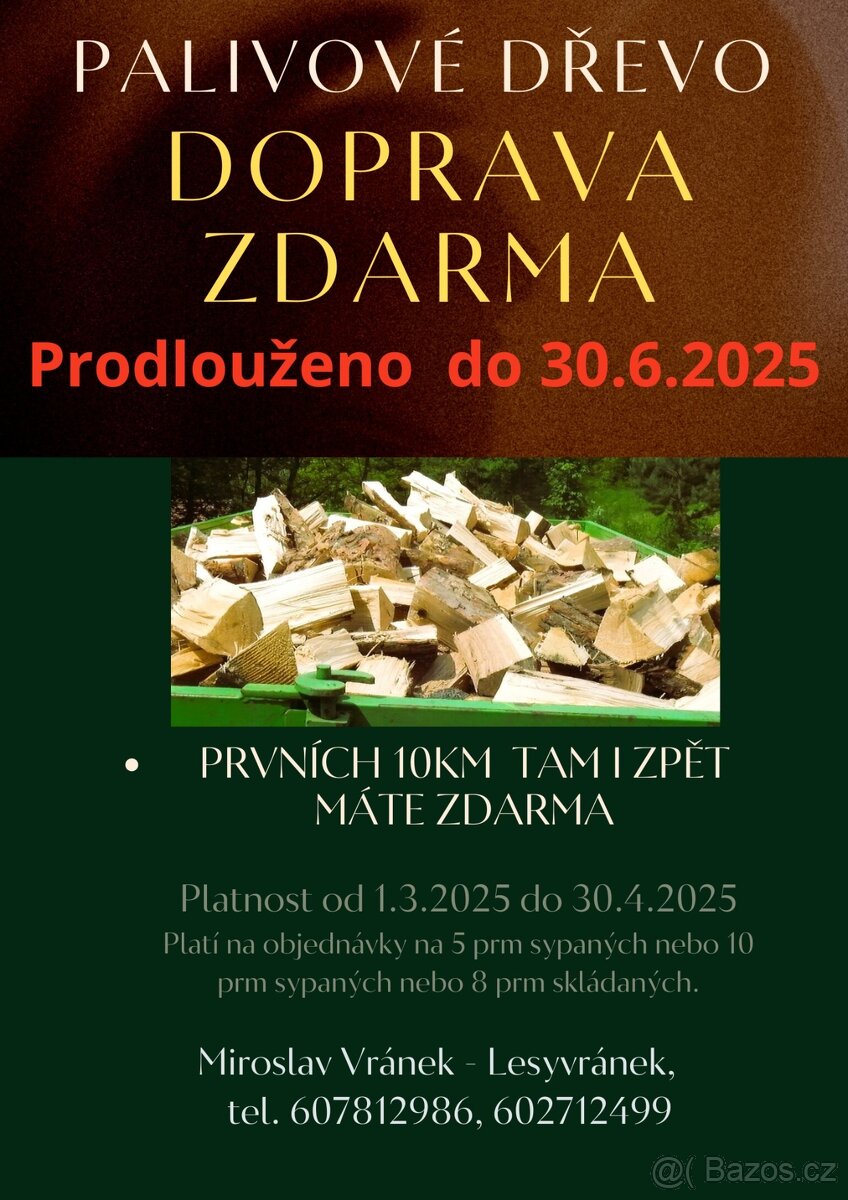 Palivové dřevo Brno, Bílovice nad Svitavou - doprava ZDARMA