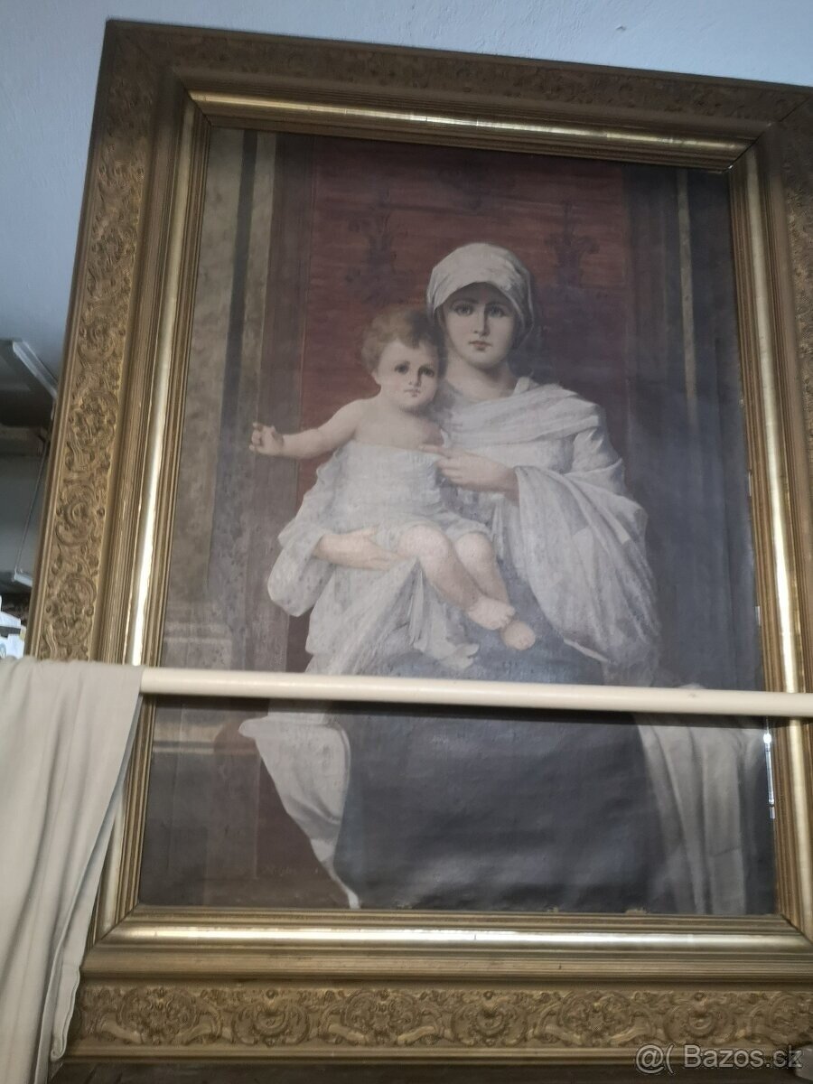 Predám Oleja na platne Madona z dietatom sign Motyčka 1905