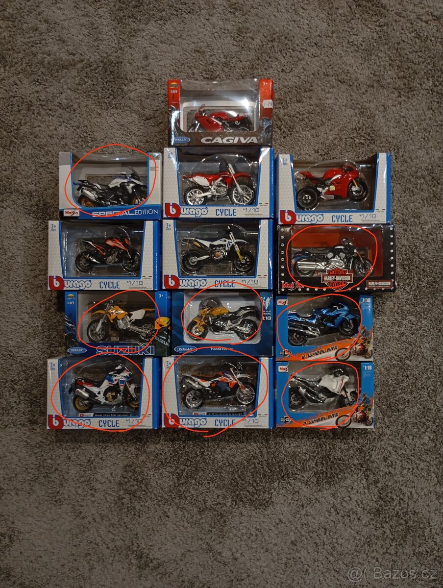 Modely motocyklů od značek Burago, Welly, Maisto