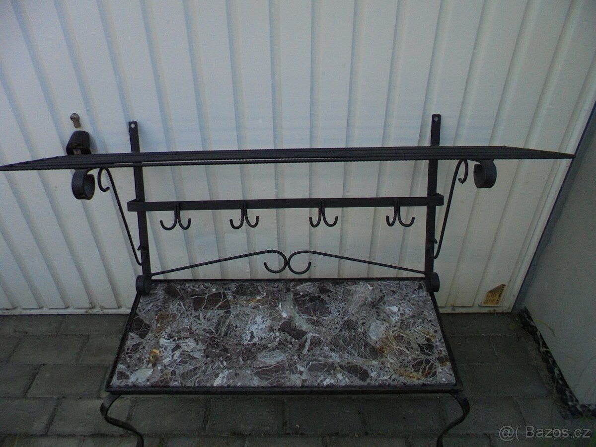 předsíňová sestava - věšák, lavice, kov, mramor