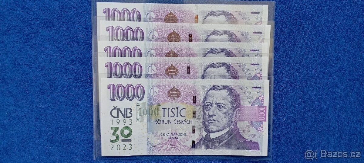 Výroční bankovky 1000 Kč s přítiskem UNC