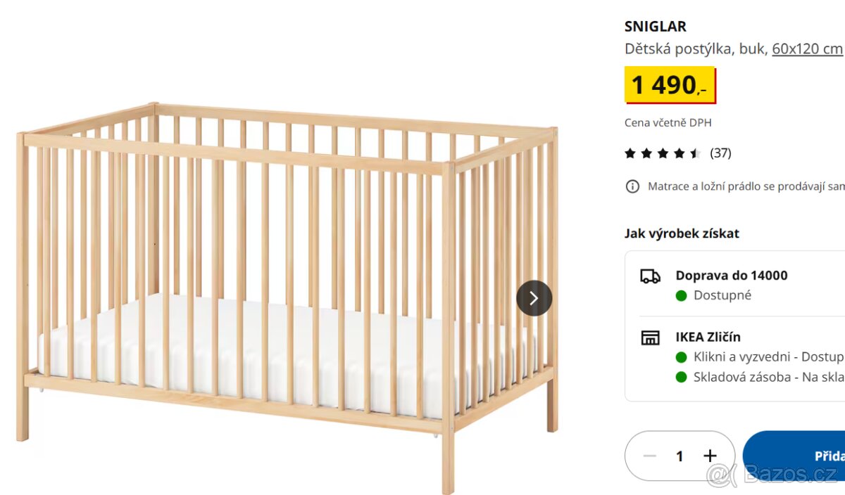 Postýlka IKEA i s matrací -pratelny potah