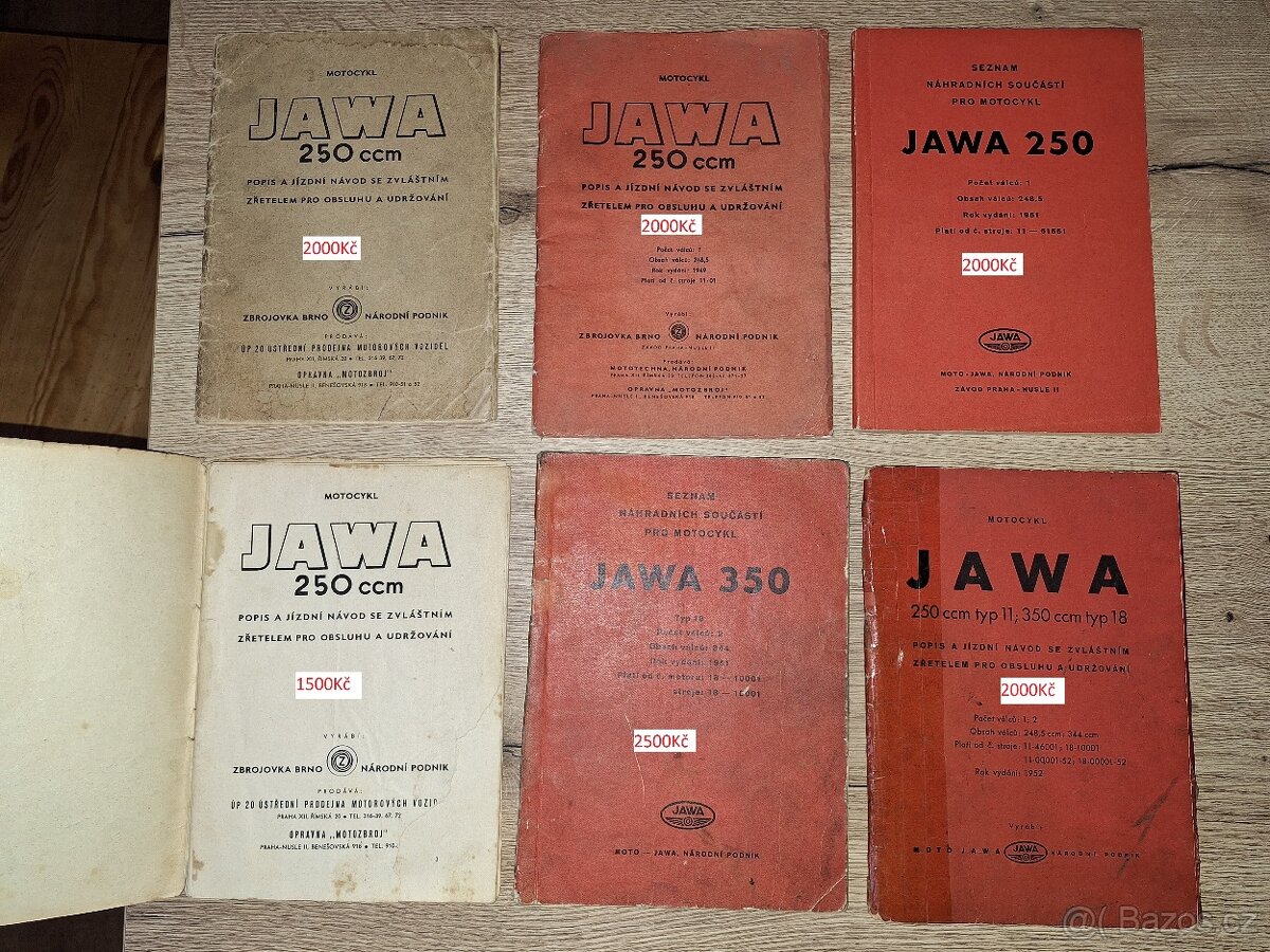 Jawa 250, 350 pérák návod, katalog, příručka