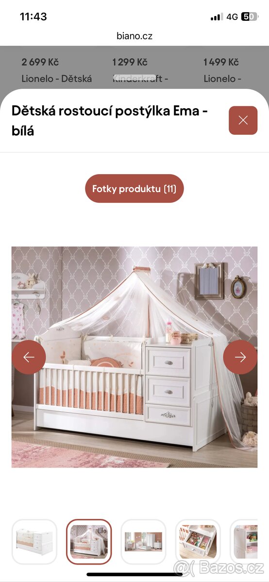 Dětská rostoucí postýlka Ema- bílá (100x85x163 cm)