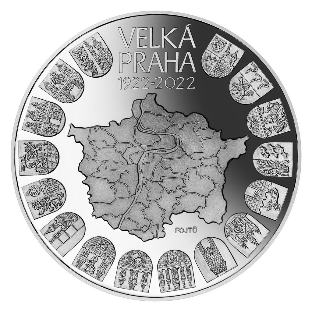 Stříbrná mince 10000 Kč 2022 Založení Velké Prahy v leštěné