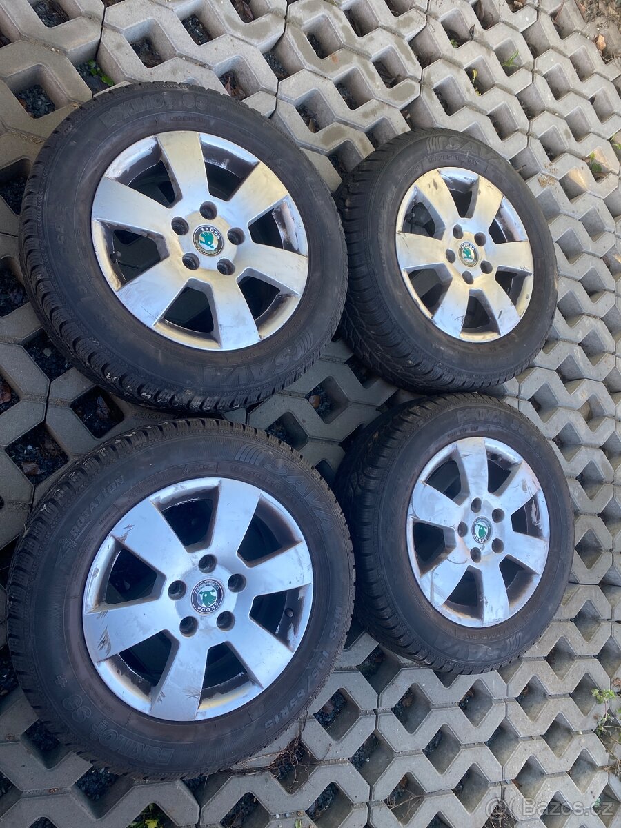 Alu kola 15” 5x112 Škoda a zimní pneu 195/65/R15