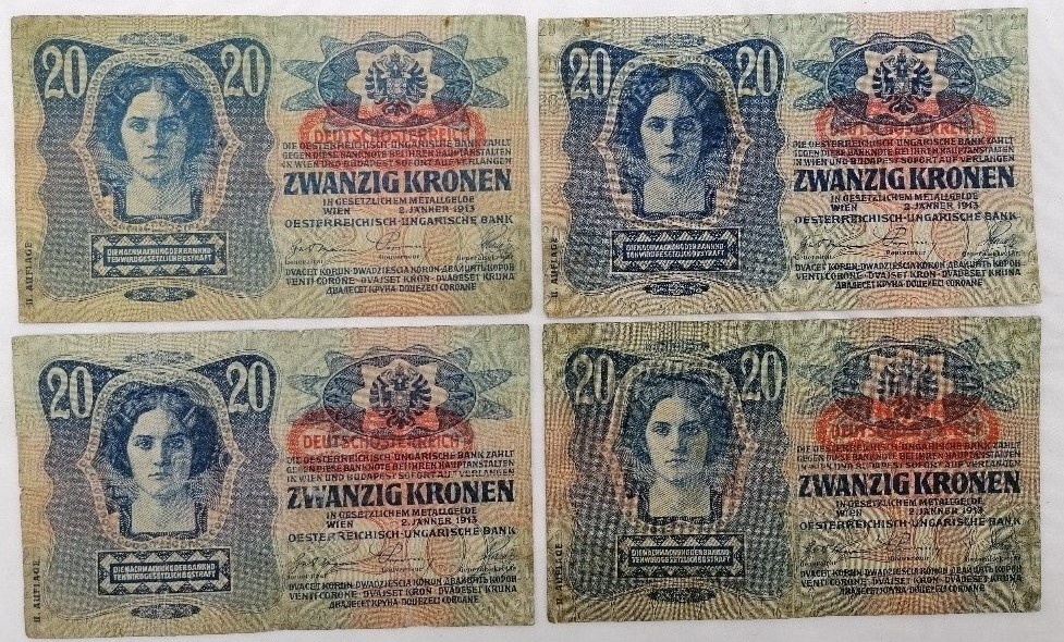 Zwanzig Kronen,20korun Rakouské Německo 1913 oběh