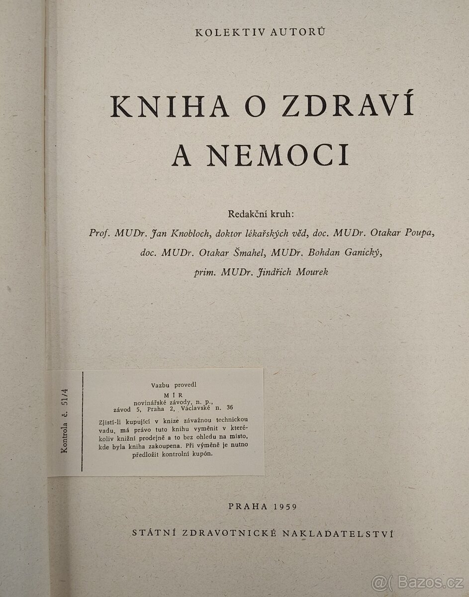 Vzácná Kniha o zdraví a nemoci rok 1959, 494 stran