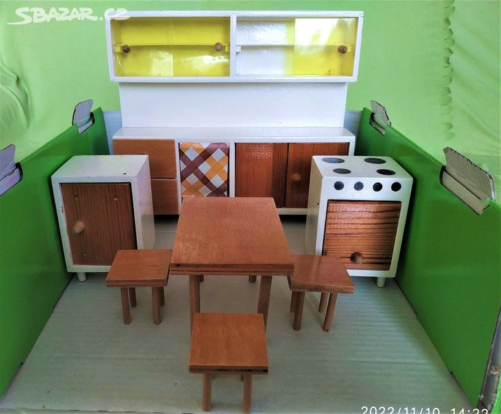 Retro nábytek pro panenky, kuchyňka, dřevo