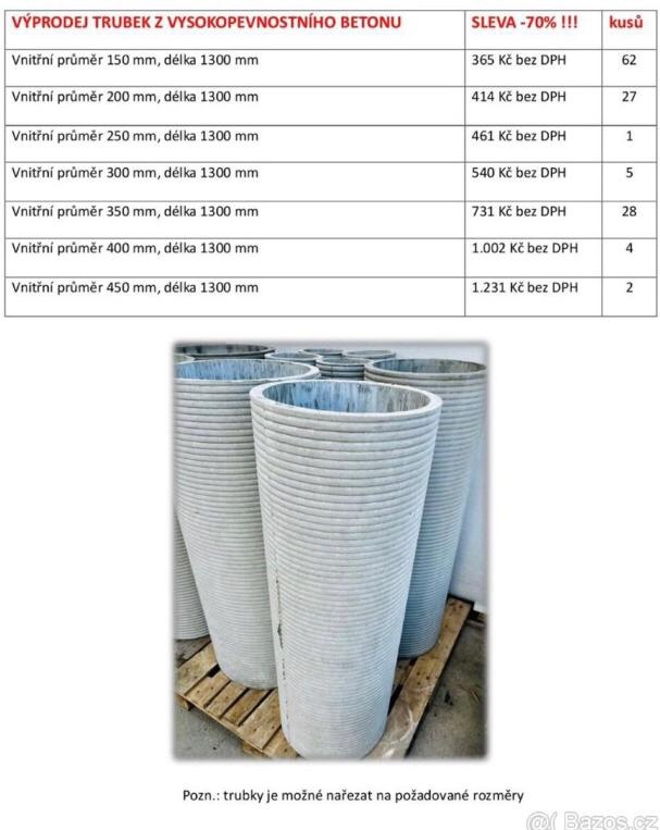 VÝPRODEJ TRUBEK Z BETONU