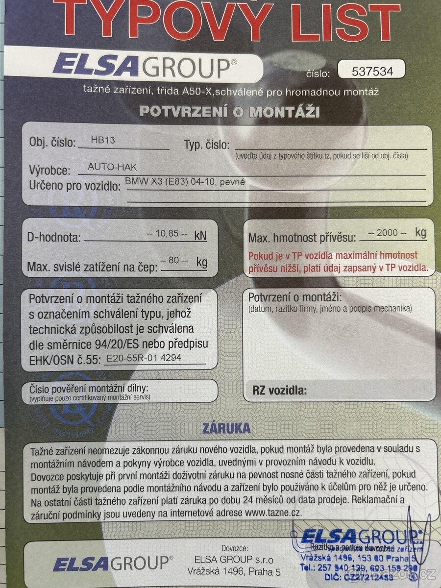 BMW X3 E83 Tažné zařízení