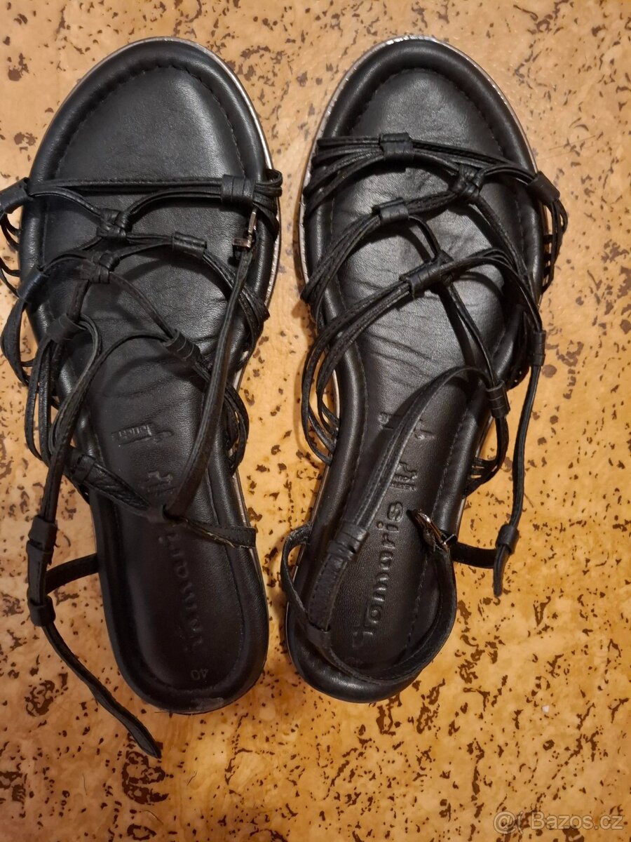 Sandály kožené, černé TAMARIS č.40
