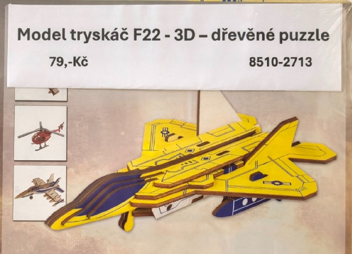 model tryskáč F22 - dřevěné puzzle 3D