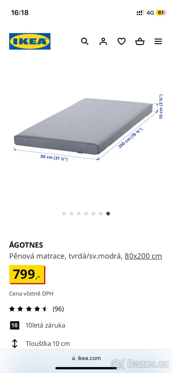 2ks pěnových Ikea matrací