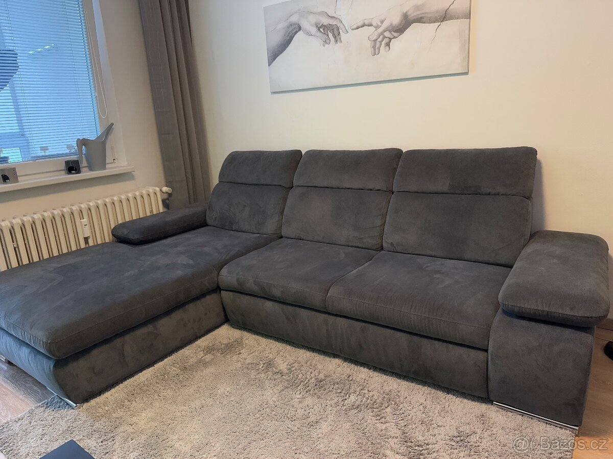 Šedá rozkládací sedací souprava s úložným prostorem