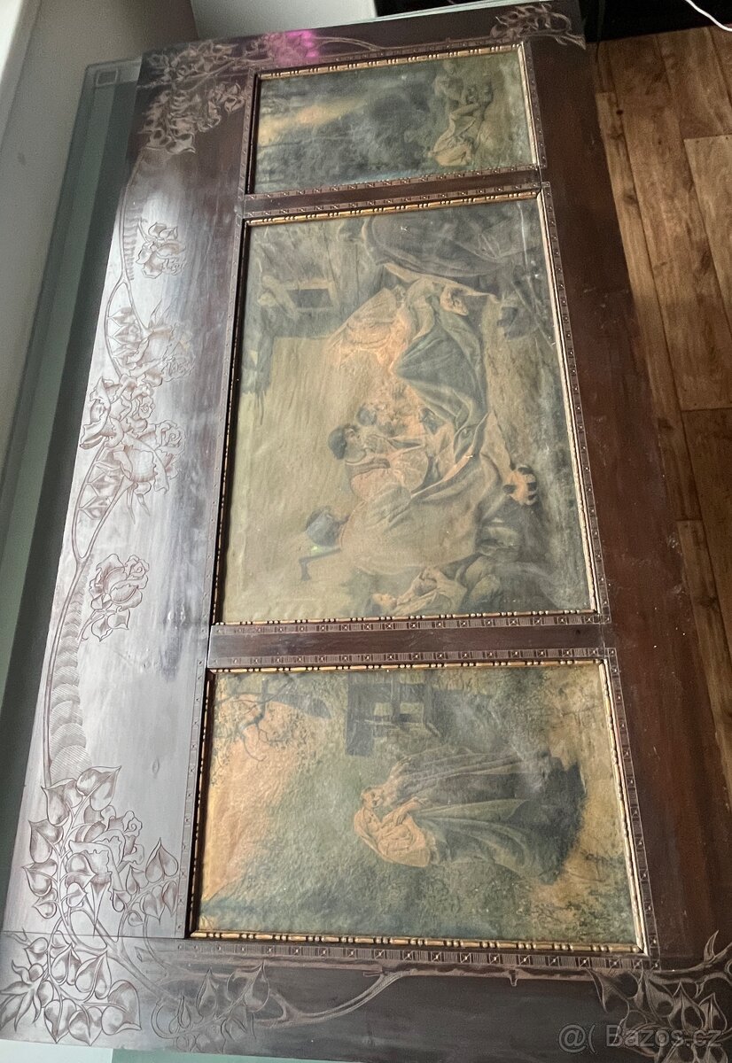 Secesní obrazový panel – triptych kolem roku 1900