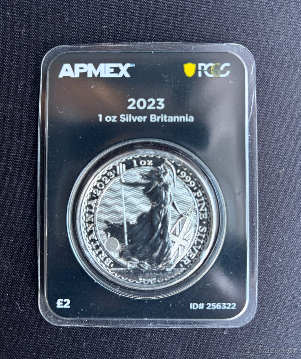 Stříbrná 1oz mince Britannia 2023 APMEX - PCGS