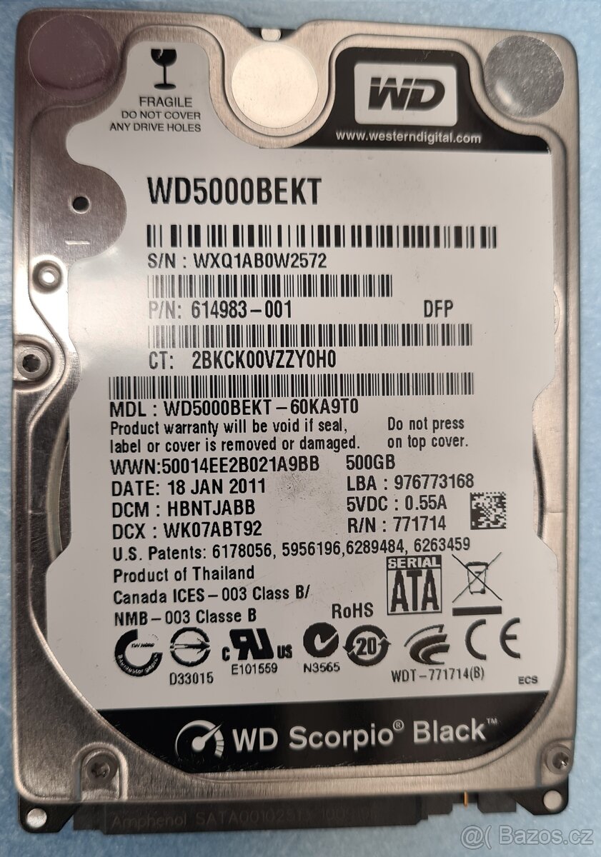 WD Scorpio Black 500GB 7,2K 16MB SATA II 2,5'' WD5000BEKT