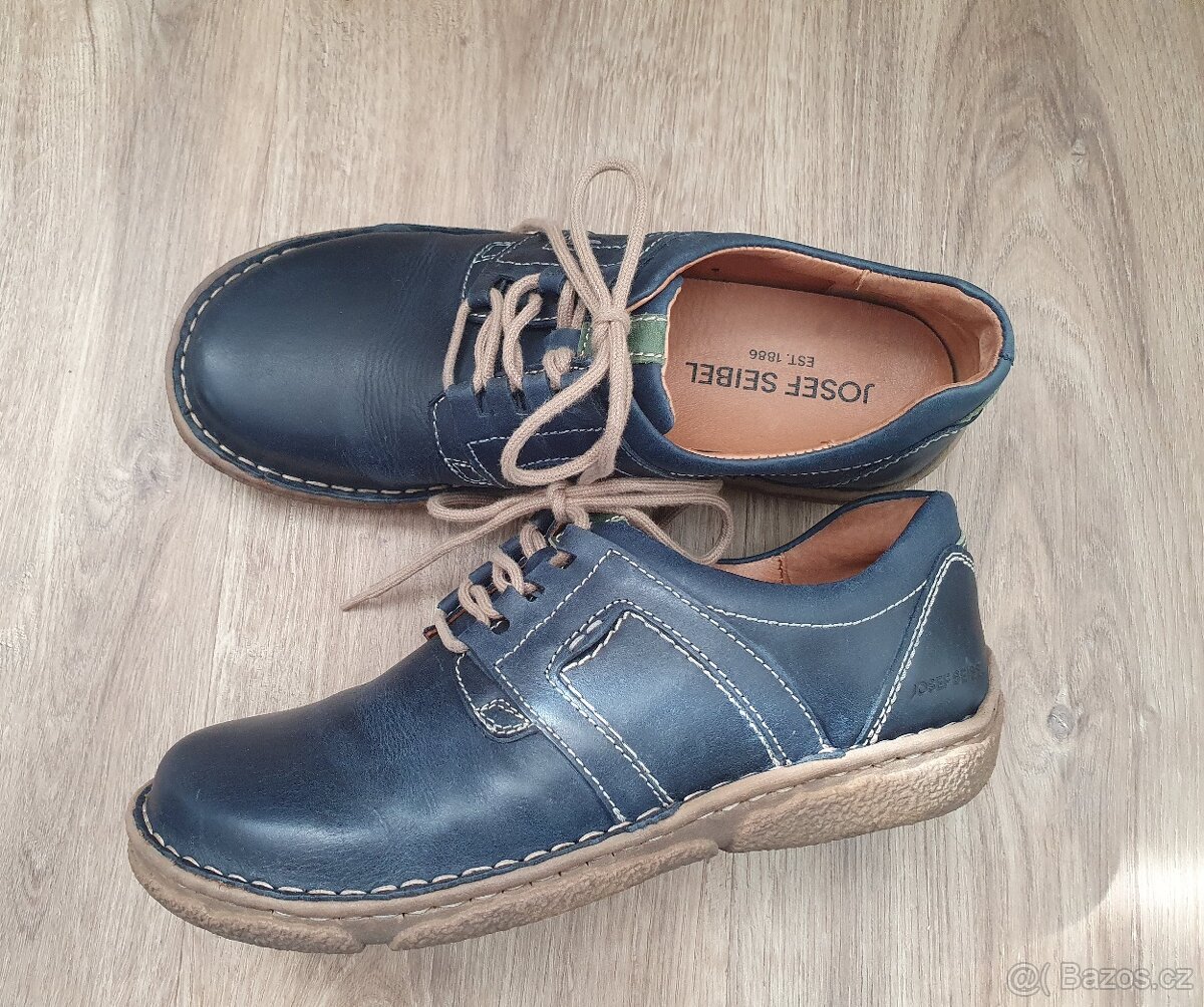 Modré kožené polobotky Josef Seibel, vel. 37