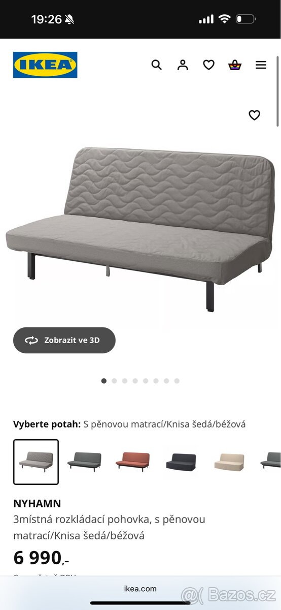 IKEA NYHAMN 3místná rozkládací pohovka
