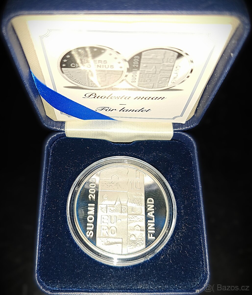 10 euro 2003 Finsko Anders Chydenius proof KM #110 stříbro
