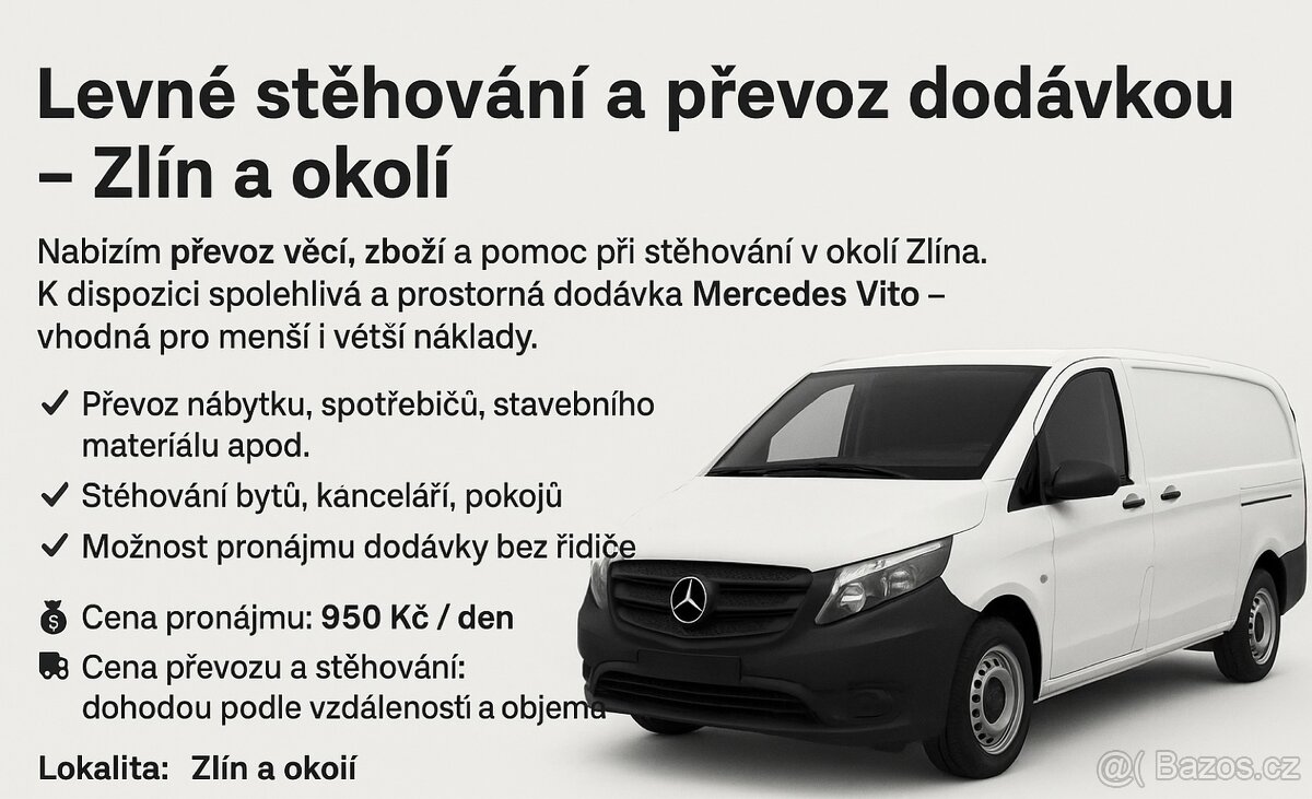 Levné stěhování a převoz dodávkou – Zlín a okolí