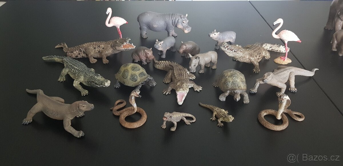 Schleich Safari krokodýl hroch plameňák had varan želva agam