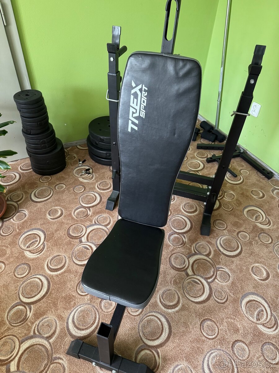 Lavička na posilování, 90 kg závaží, hrazda
