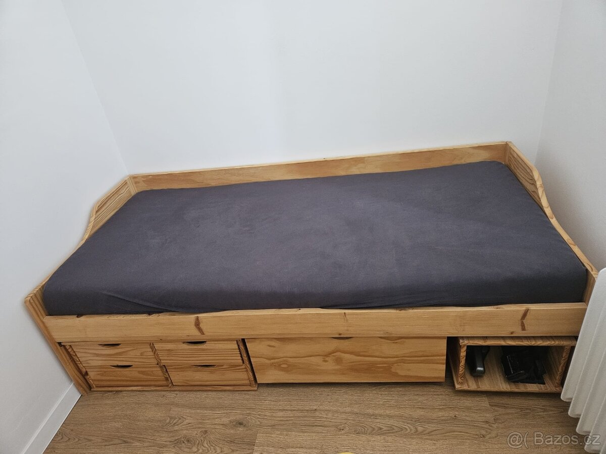 Postel z masivu s úložným prostorem, 90x200