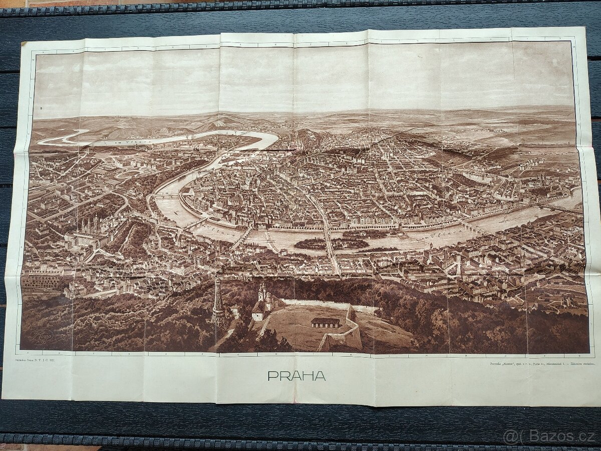 Historická mapa Prahy z roku 1927 95x60cm