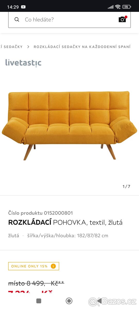Rozkládací křeslo žluté