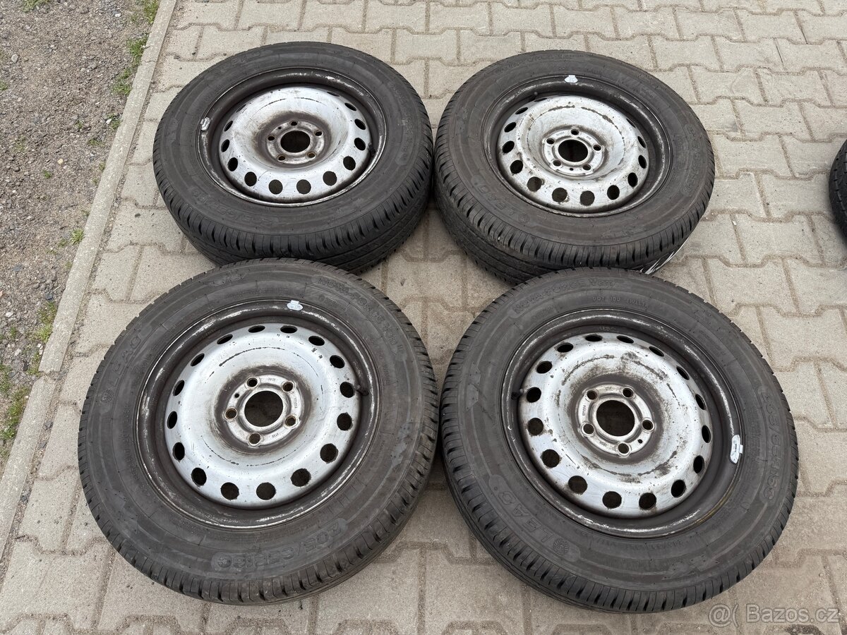 4x plechové disky 5x118 + pneu letní 205/65 R16C