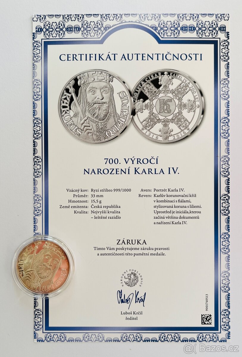 Stříbrná pamětní medaile 700. výr. nar. Karla IV.