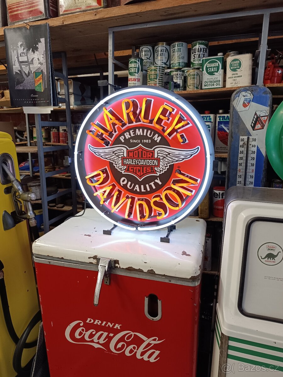 Velký neon Harley Davidson, dekorace do garáže