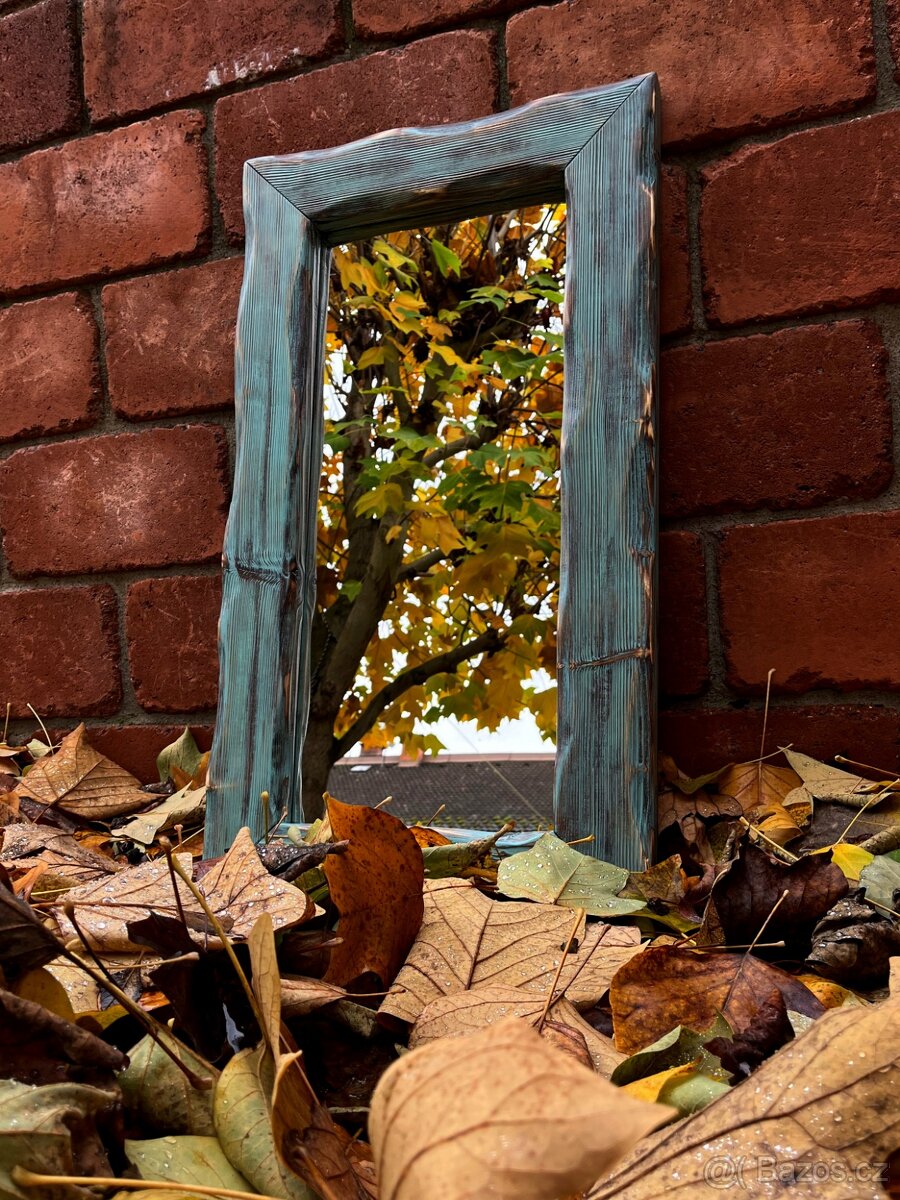 Zrcadlo v rámu 50x90cm - zelenohnědá patina