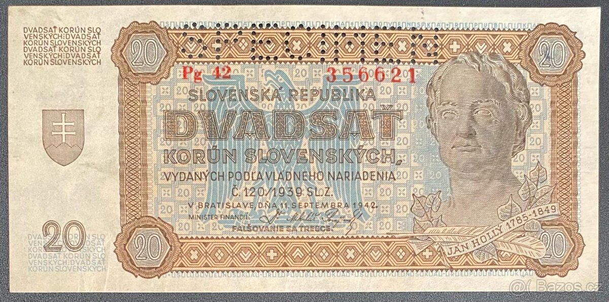 Slovenský Štát - 20KS 1939 - Specimen - Pg