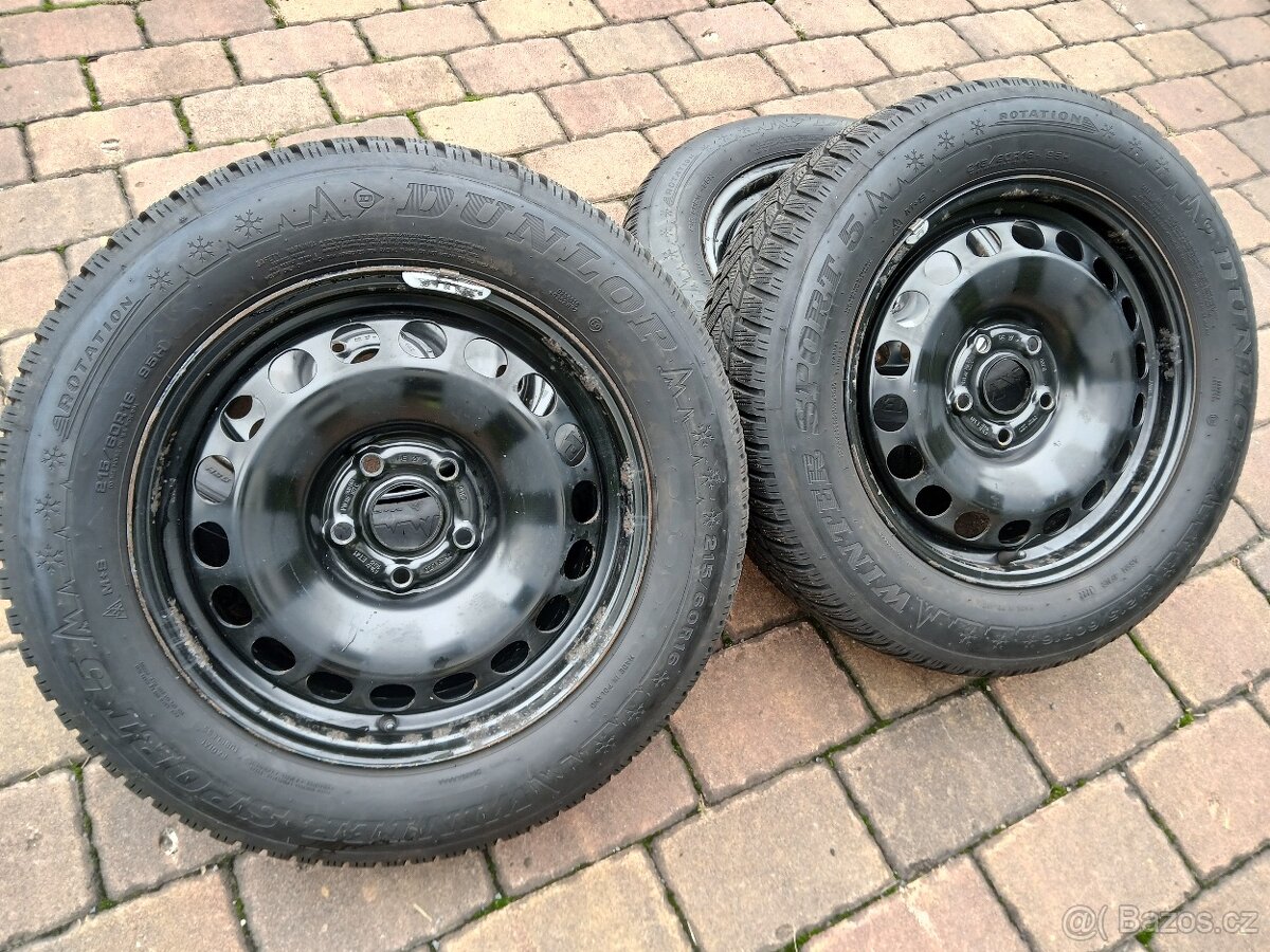 Plechová kola,sada,5x112,ET41,DUNLOP,215/60 R16,2x9,5/2x8mm