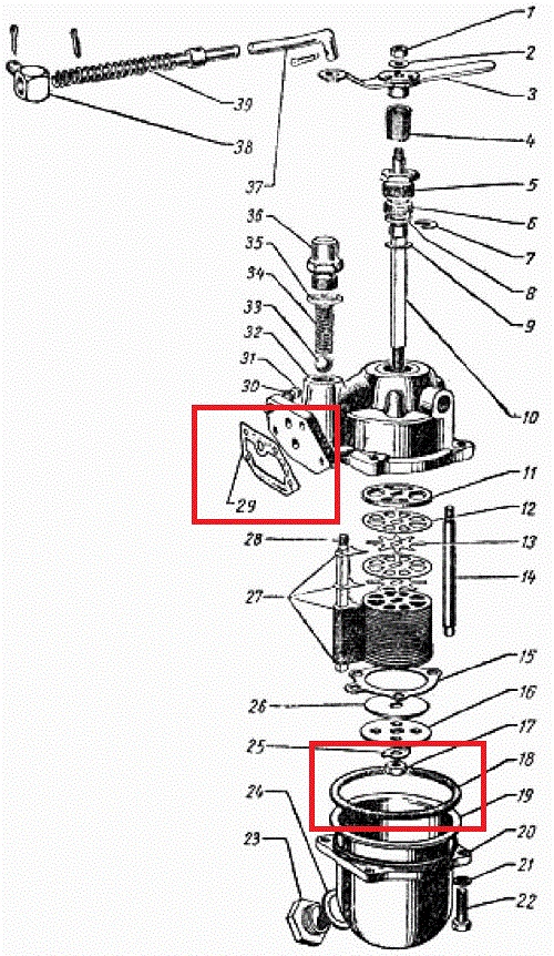 Těsnění mechanického filtru oleje GAZ 69, GAZ 21, UAZ