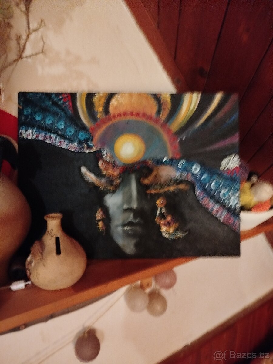 Olej na plátně s 3d prvky- Indian