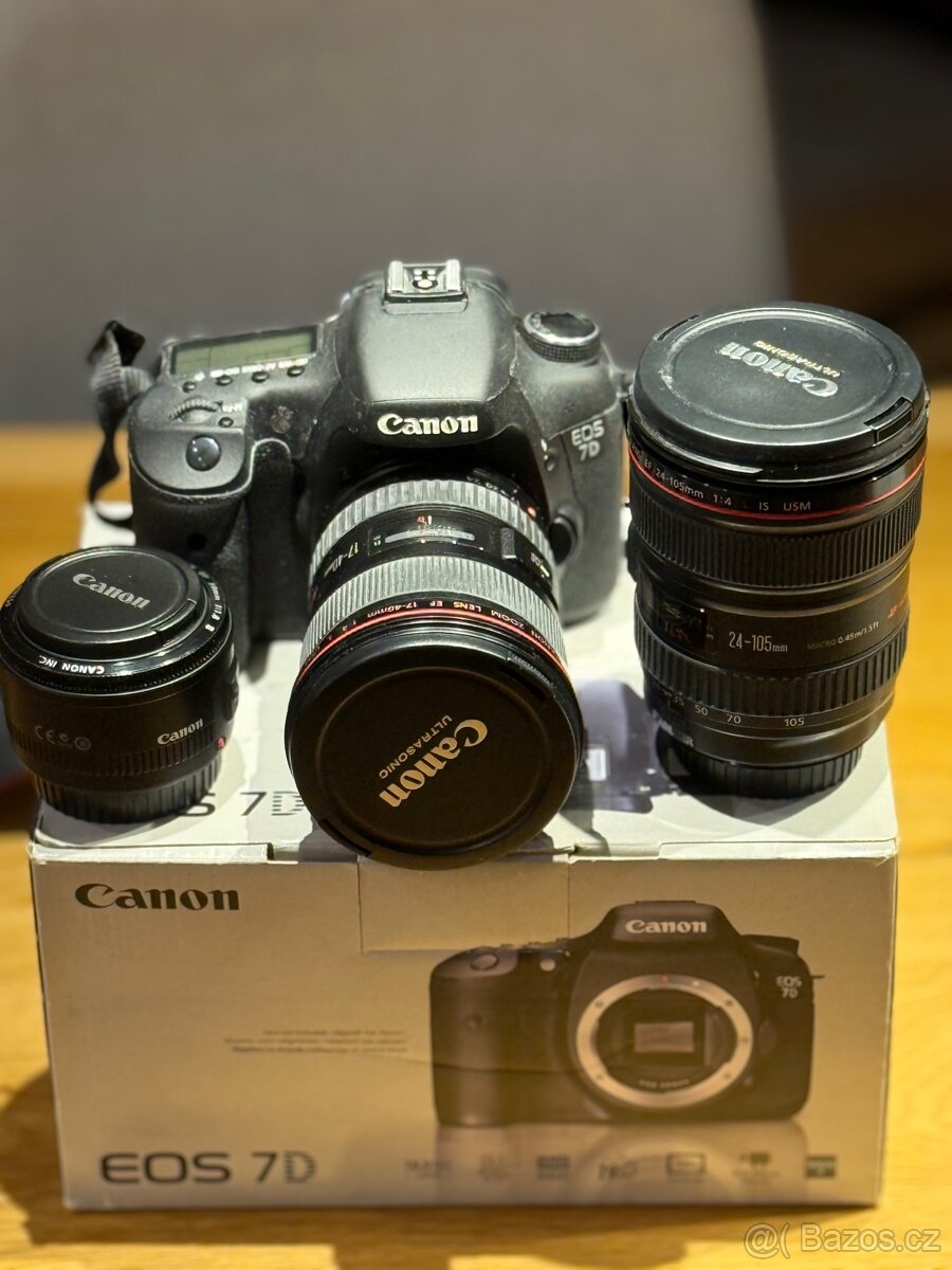 Set CANON 7D, 3 objektivy, 2 blesky