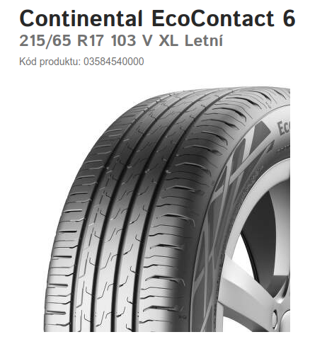215/65/R17 V XL  letní - Continental