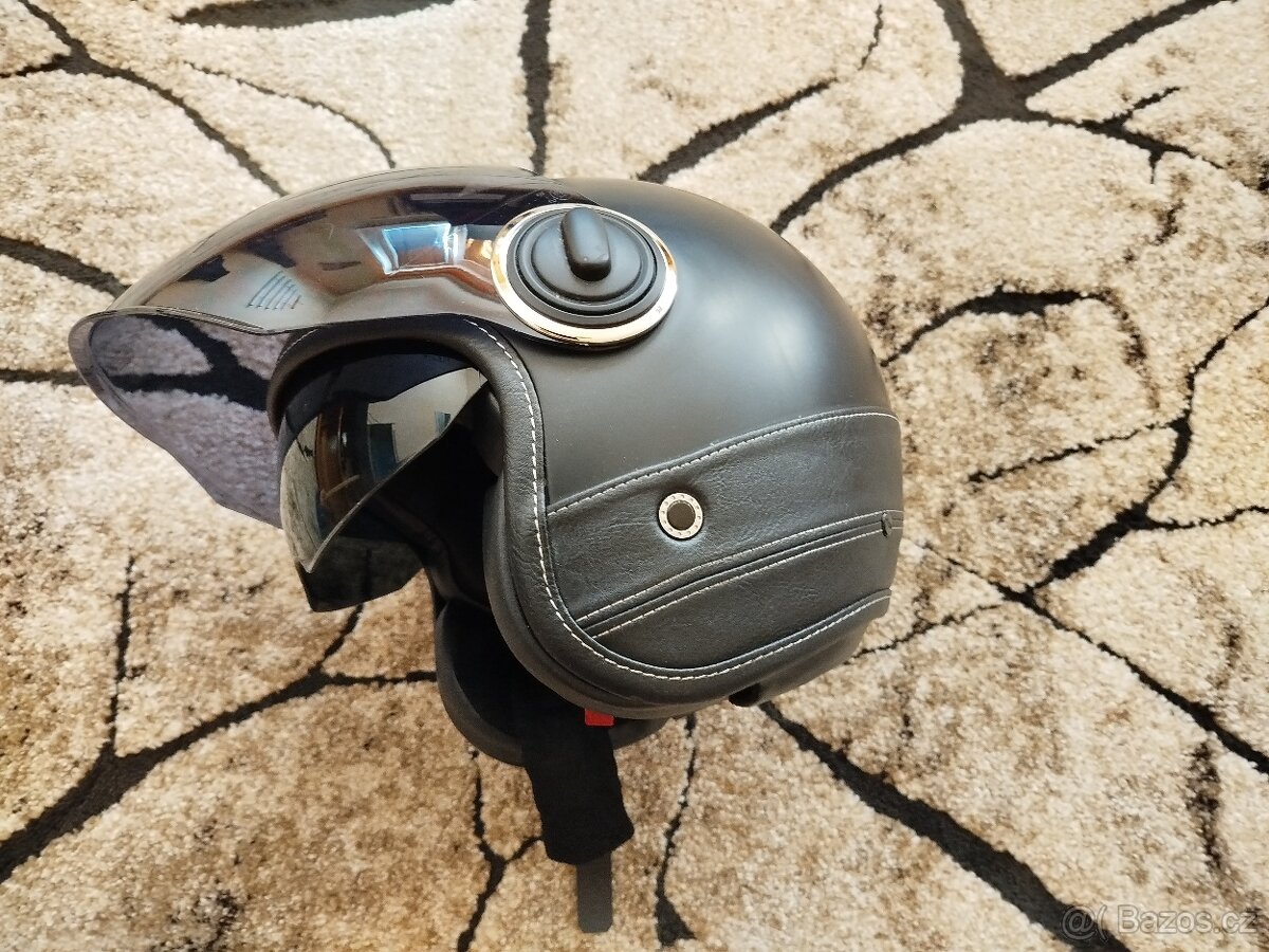 NOX PREMIUM Heritage černá matná/kůže vel.S- 2x plexi