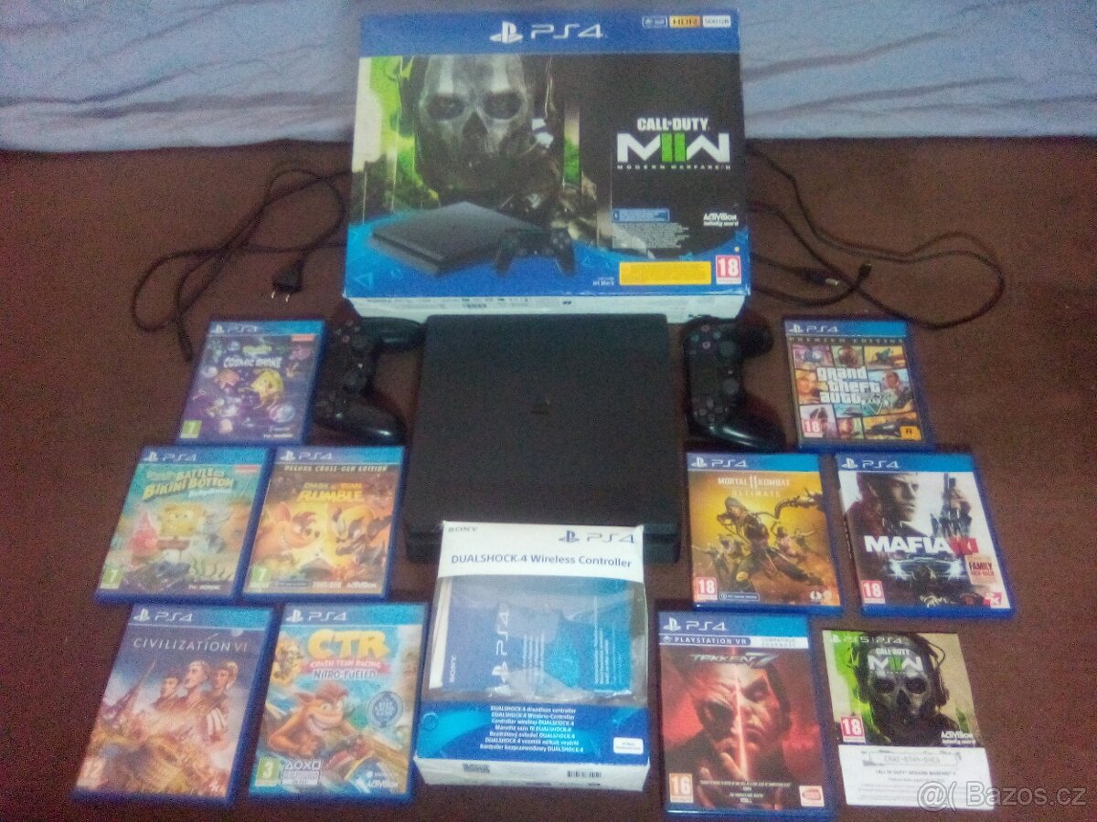 PS4Slim500GB CofD:MW II+2xOVLADAČ vše v záruce do 20.12.2028