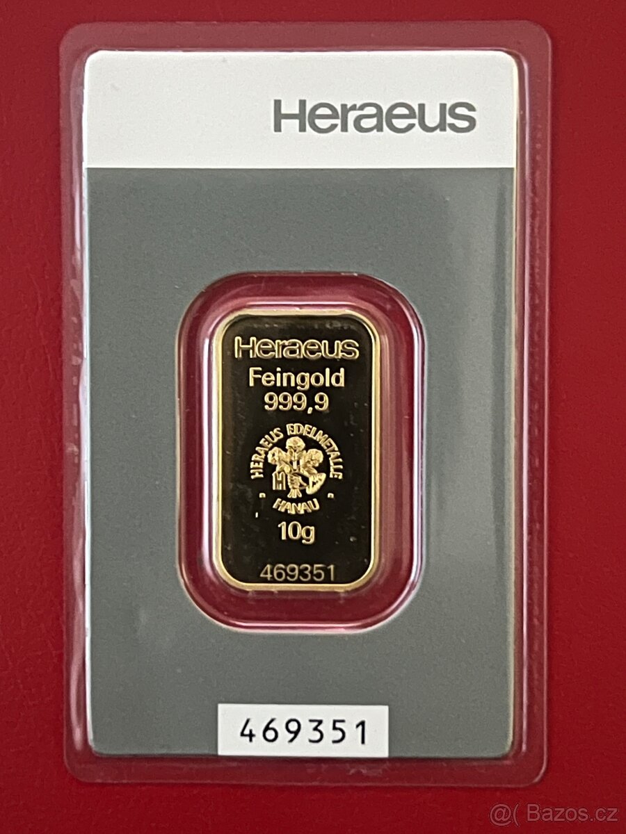 Zlato / zlatý investiční slitek Heraeus 10g