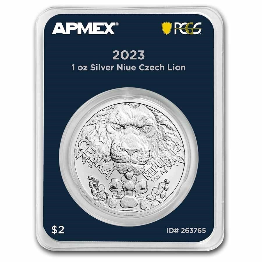 Stříbrná mince 1 oz Český lev 2023 s certifikací PCGS