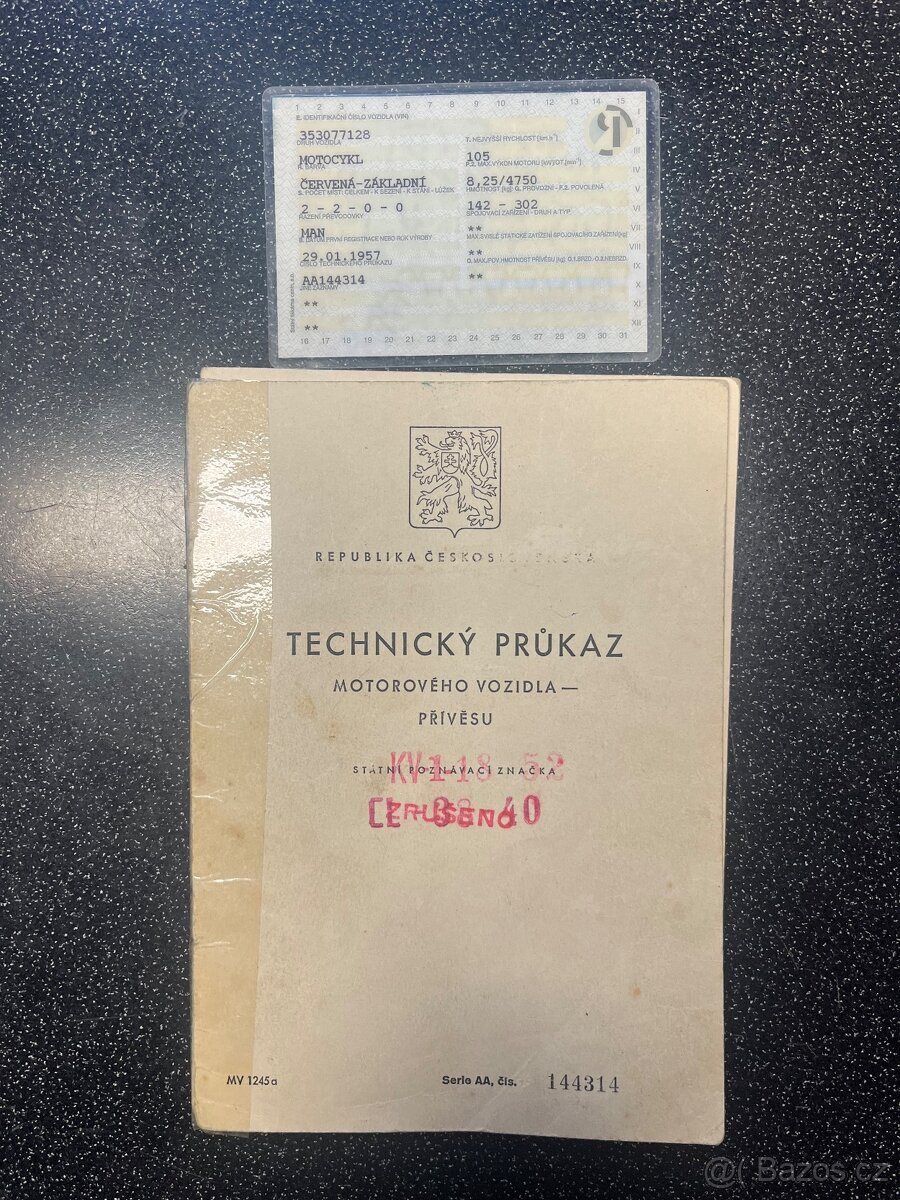 Technický průkaz Jawa 250