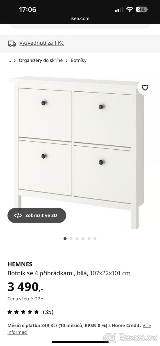 Botník bílý IKEA Hemmes